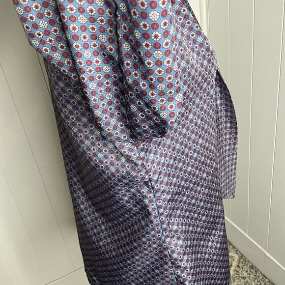 Vintage Lady Holiday Womens Medium Tie Neck Button Front Blouse Blue Floral - Picture 6 of 14